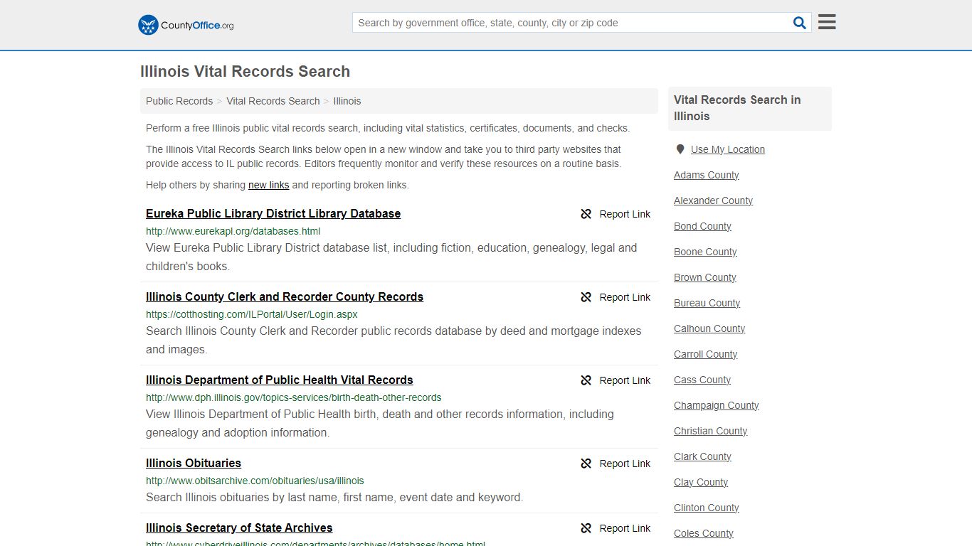 Illinois Vital Records Search - County Office